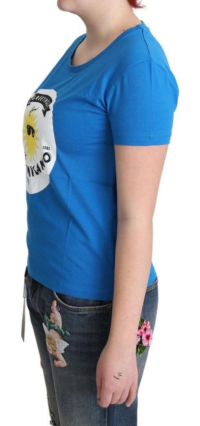 Moschino Blue Cotton Sunny Milano Print Tops T-shirt - Ellie Belle