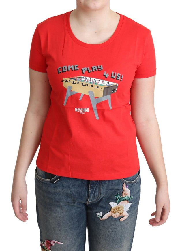 Moschino Red Cotton Come Play 4 Us Print Tops Blouse T-shirt - Ellie Belle