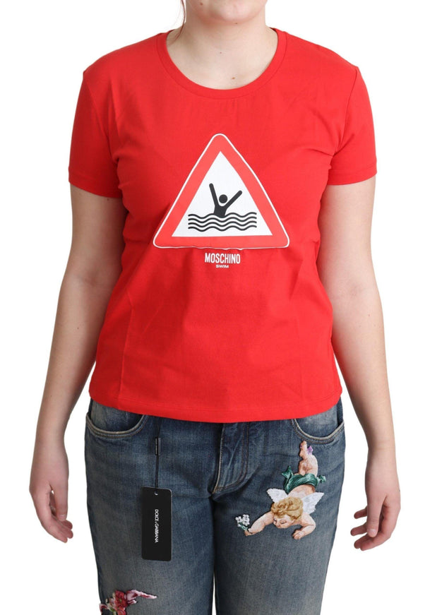 Moschino Red Cotton Swim Graphic Triangle Print T-shirt - Ellie Belle