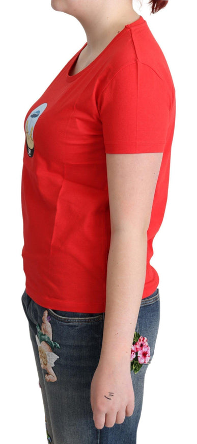 Moschino Red Printed Cotton Short Sleeves Tops Blouse T-shirt - Ellie Belle