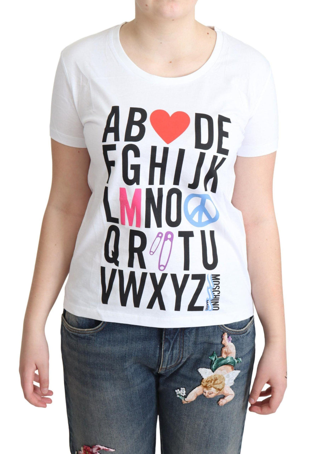 Moschino White Cotton Alphabet Letter Print Tops T-shirt - Ellie Belle