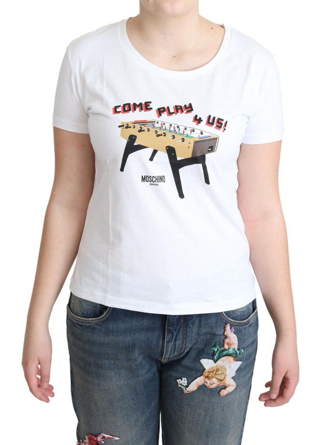 Moschino White Cotton Come Play 4 Us Print Tops T-shirt - Ellie Belle