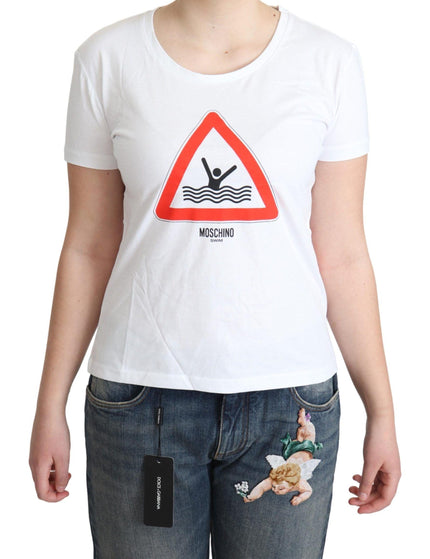 Moschino White Cotton Graphic Triangle Print T-shirt - Ellie Belle