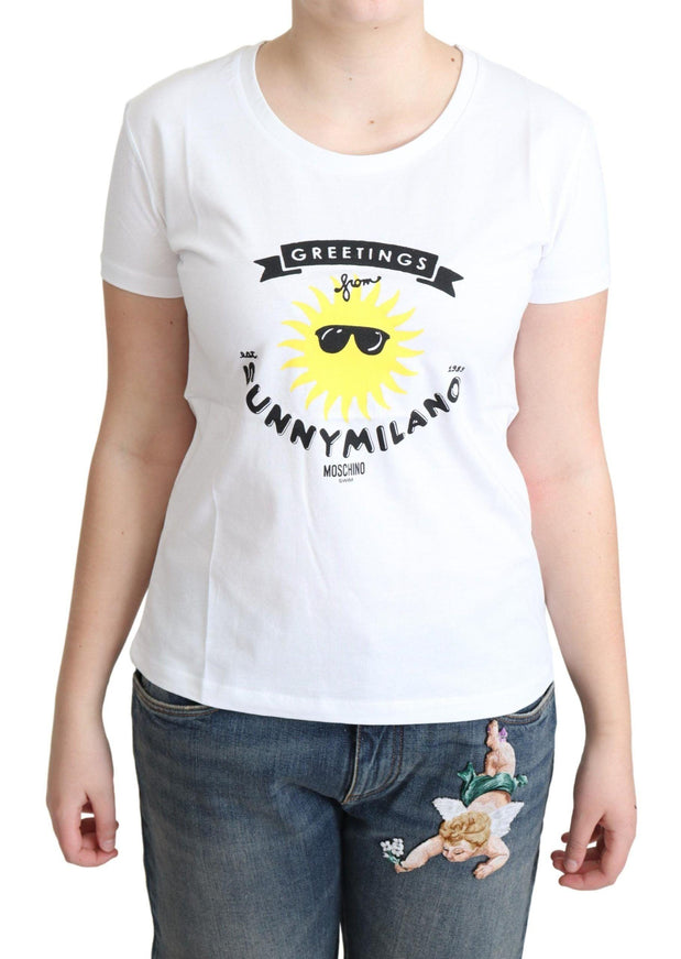 Moschino White Cotton Sunny Milano Print T-shirt - Ellie Belle