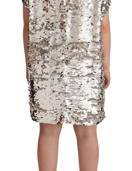 MSGM Silver Sequined Polyester Short Sleeves Shift Mini Dress - Ellie Belle