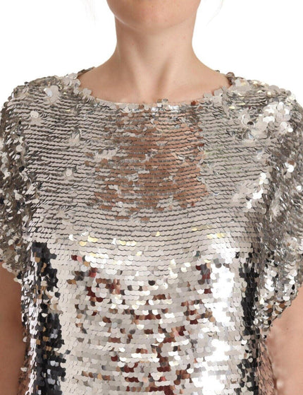 MSGM Silver Sequined Polyester Short Sleeves Shift Mini Dress - Ellie Belle