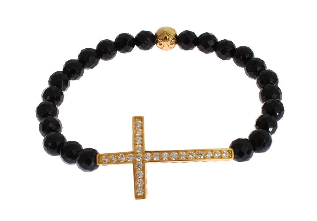 Nialaya Agate Stone Gold CZ Cross 925 Silver Bracelet - Ellie Belle