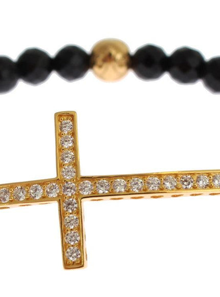 Nialaya Agate Stone Gold CZ Cross 925 Silver Bracelet - Ellie Belle
