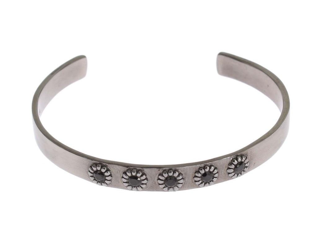 Nialaya Black Crystal 925 Silver Bangle Bracelet - Ellie Belle