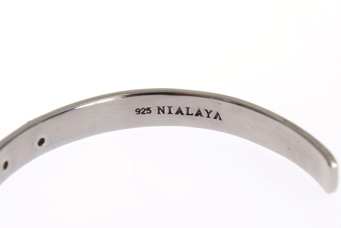 Nialaya Black Crystal 925 Silver Bangle Bracelet - Ellie Belle