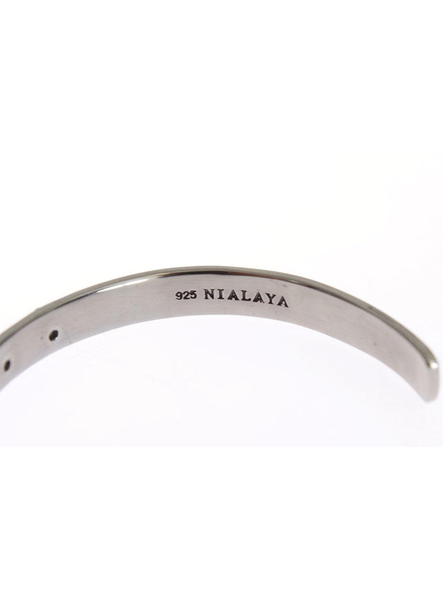 Nialaya Black Crystal 925 Silver Bangle Bracelet - Ellie Belle