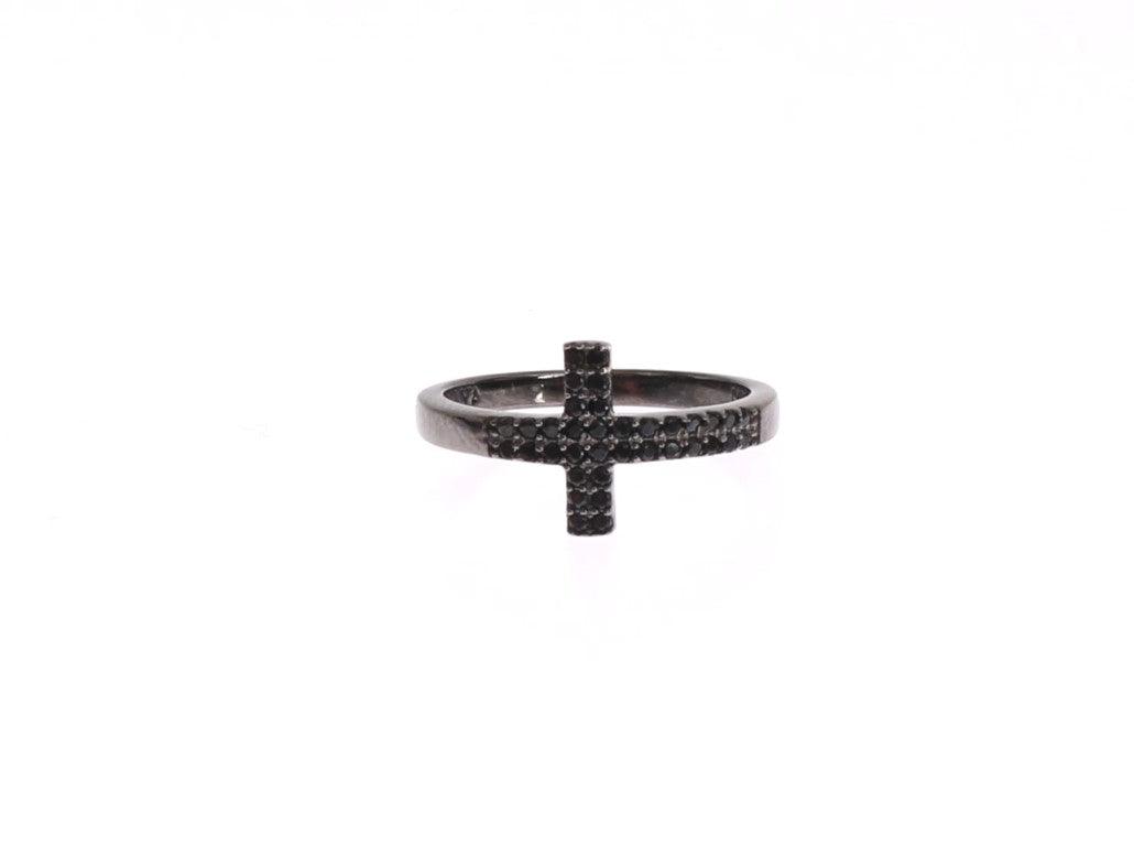 Nialaya Black CZ Cross Rhodium 925 Ring - Ellie Belle