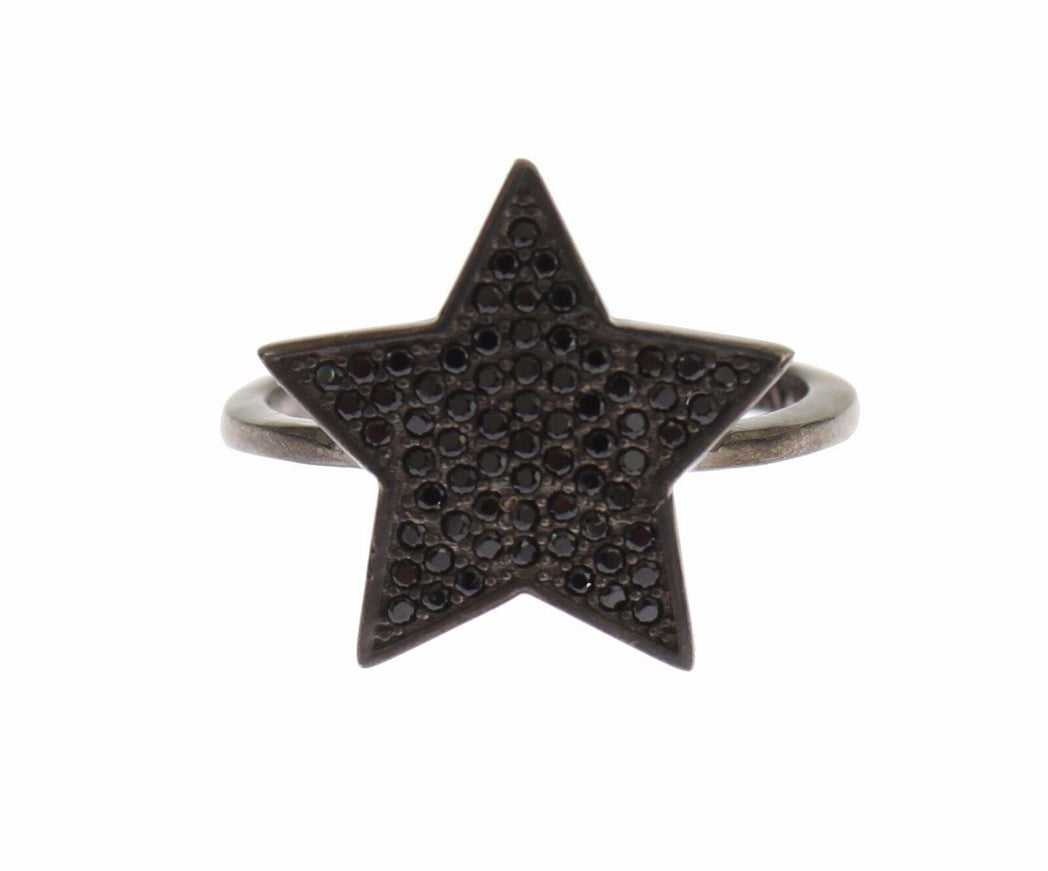 Nialaya Black CZ Star 925 Silver Womens Ring - Ellie Belle