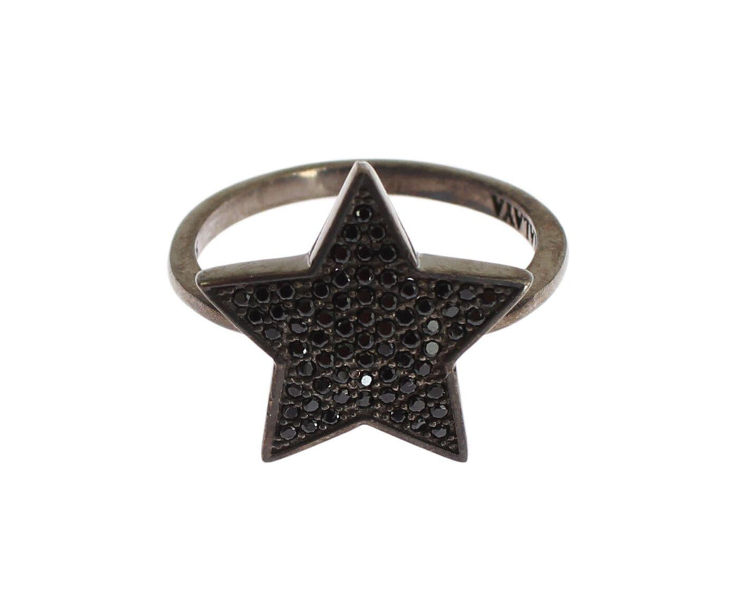 Nialaya Black CZ Star 925 Silver Womens Ring - Ellie Belle