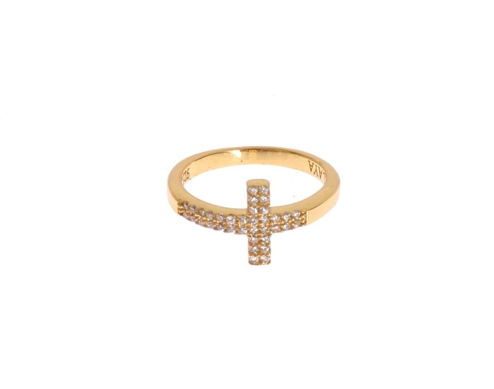 Nialaya Clear CZ Cross Gold 925 Ring - Ellie Belle