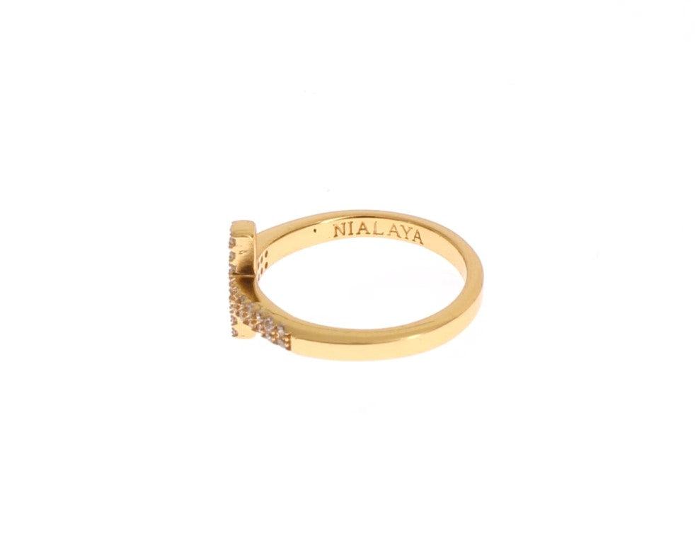 Nialaya Clear CZ Cross Gold 925 Ring