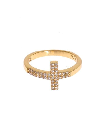 Nialaya Clear CZ Cross Gold 925 Ring - Ellie Belle