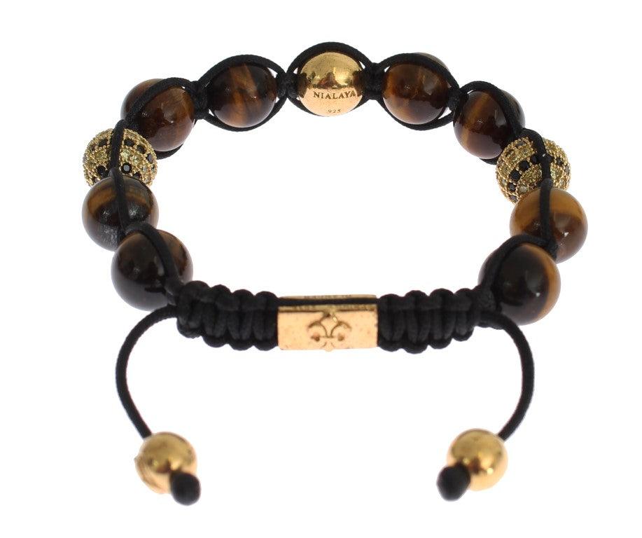 Nialaya CZ Brown Tigers Eye 925 Silver Bracelet - Ellie Belle