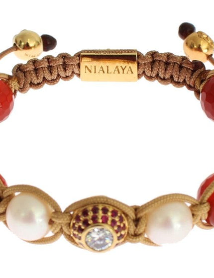 Nialaya CZ Carnelian Pearl 925 Silver Bracelet - Ellie Belle