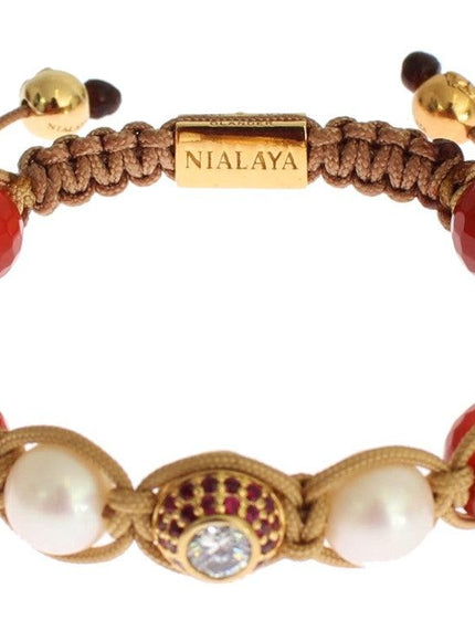 Nialaya CZ Carnelian Pearl 925 Silver Bracelet - Ellie Belle