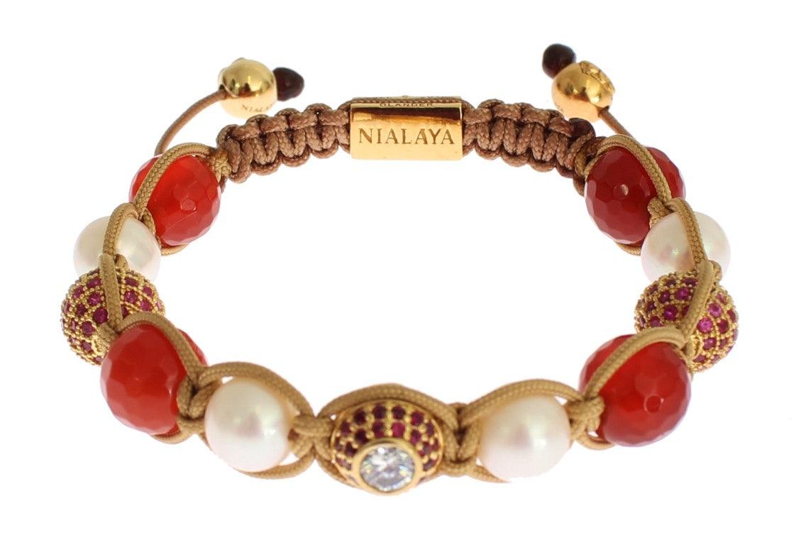 Nialaya CZ Carnelian Pearl 925 Silver Bracelet - Ellie Belle