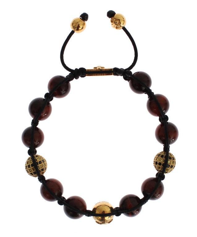 Nialaya CZ Red Tigers Eye Gold 925 Silver Bracelet - Ellie Belle