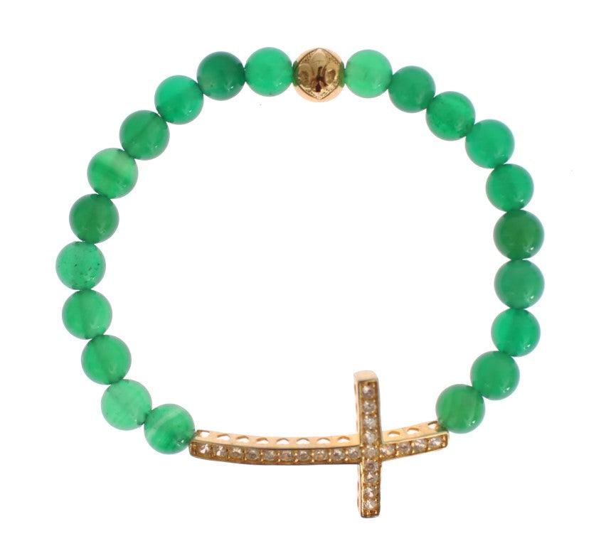 Nialaya Jade Stone Gold CZ Cross 925 Silver Bracelet - Ellie Belle