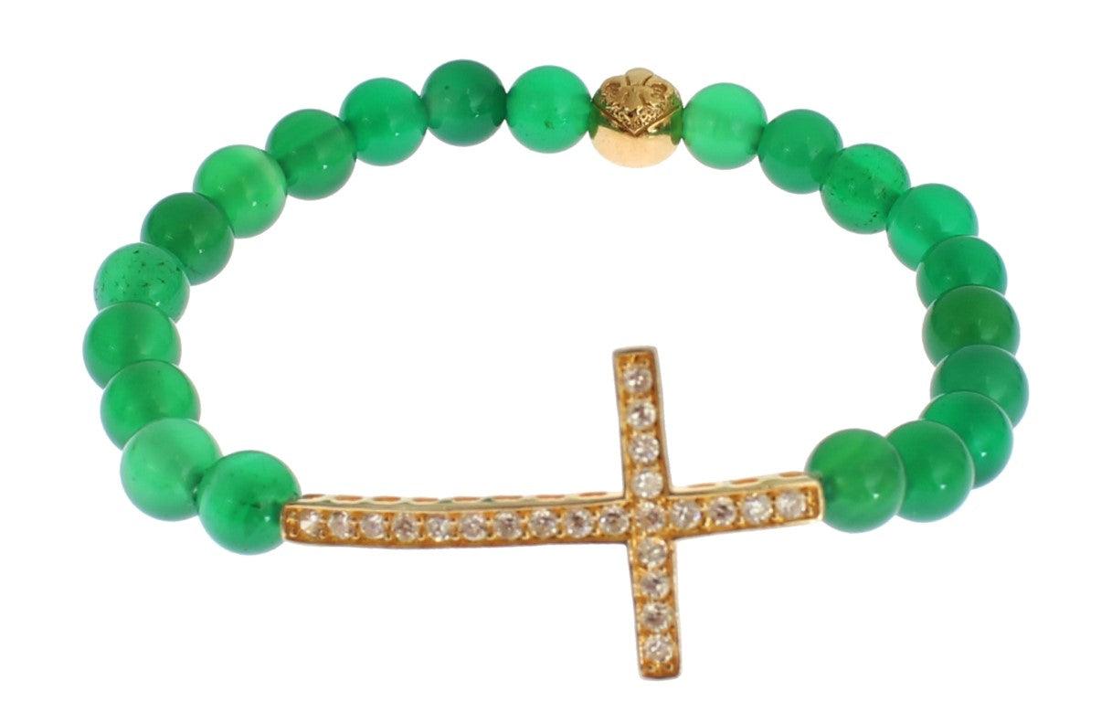 Nialaya Jade Stone Gold CZ Cross 925 Silver Bracelet - Ellie Belle