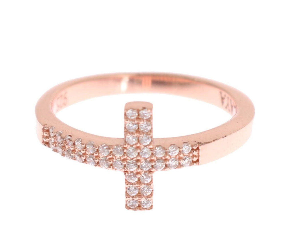 Nialaya Pink Gold 925 Silver Womens Cross CZ Ring - Ellie Belle