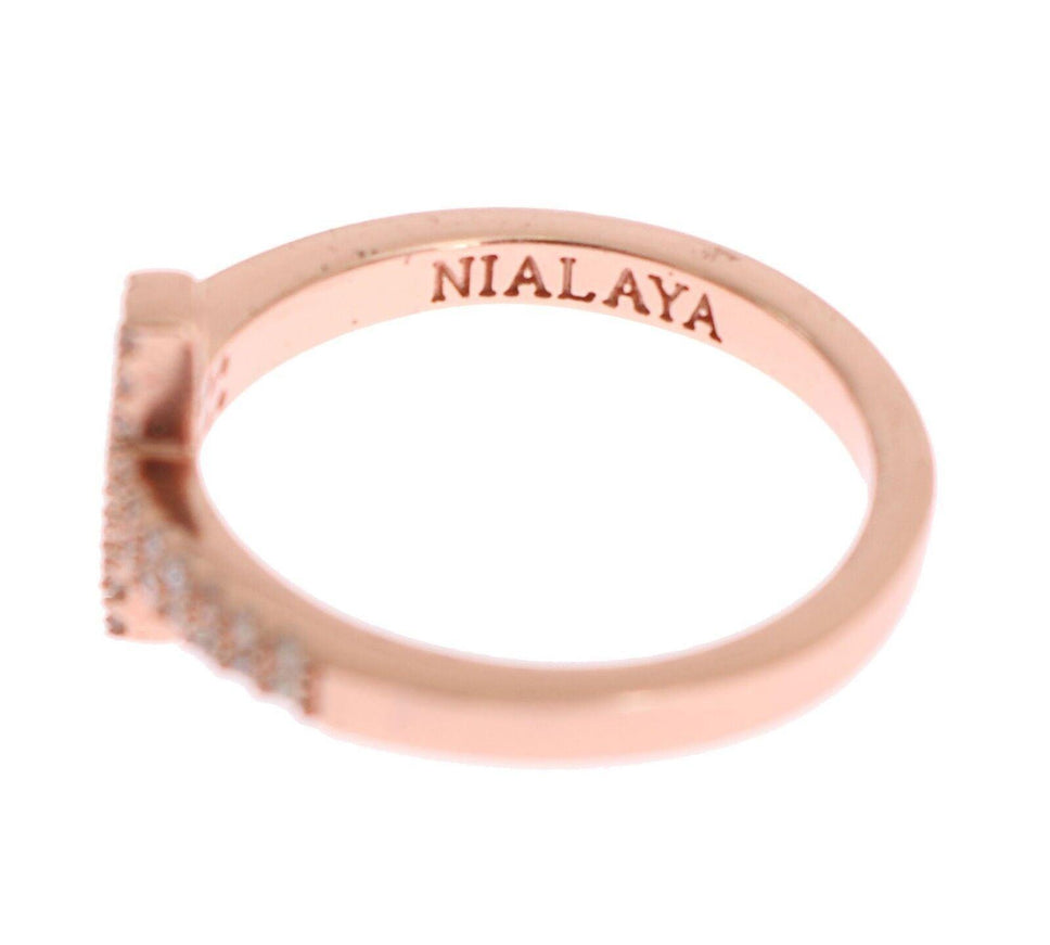 Nialaya Pink Gold 925 Silver Womens Cross CZ Ring - Ellie Belle