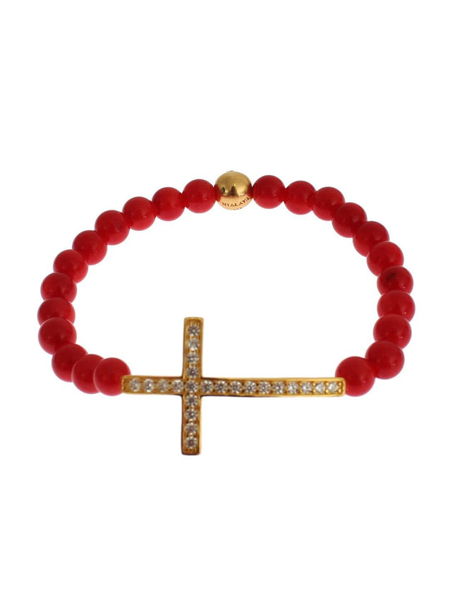 Nialaya Red Coral Gold CZ Cross 925 Silver Bracelet - Ellie Belle
