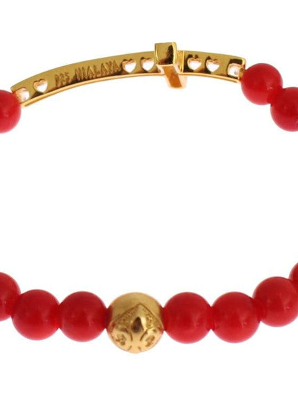 Nialaya Red Coral Gold CZ Cross 925 Silver Bracelet - Ellie Belle