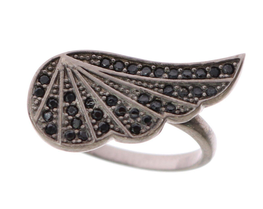 Nialaya Silver Womens Black CZ Rhodium 925 Ring - Ellie Belle