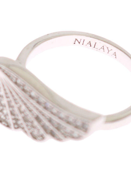 Nialaya Silver Womens Wing Clear CZ 925 Silver Ring - Ellie Belle