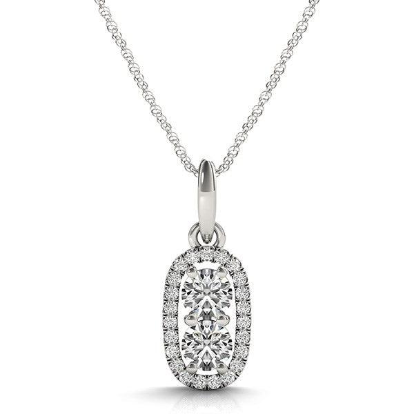 Outer Oval Shaped Two Stone Diamond Pendant in 14k White Gold (5/8 cttw) - Ellie Belle