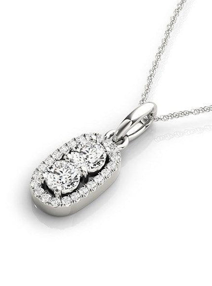 Outer Oval Shaped Two Stone Diamond Pendant in 14k White Gold (5/8 cttw) - Ellie Belle