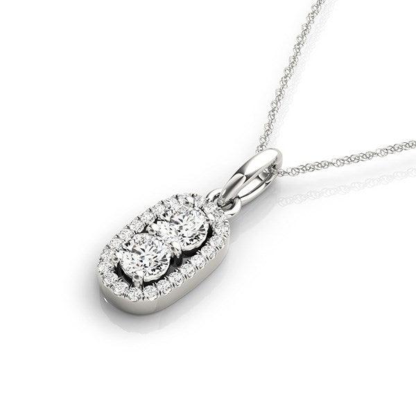 Outer Oval Shaped Two Stone Diamond Pendant in 14k White Gold (5/8 cttw) - Ellie Belle