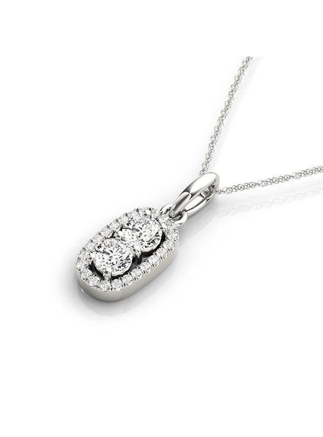 Outer Oval Shaped Two Stone Diamond Pendant in 14k White Gold (5/8 cttw) - Ellie Belle