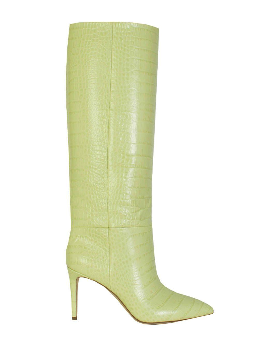 Paris Texas Croco Leather Print in Lime Stiletto 85 Boot - Ellie Belle
