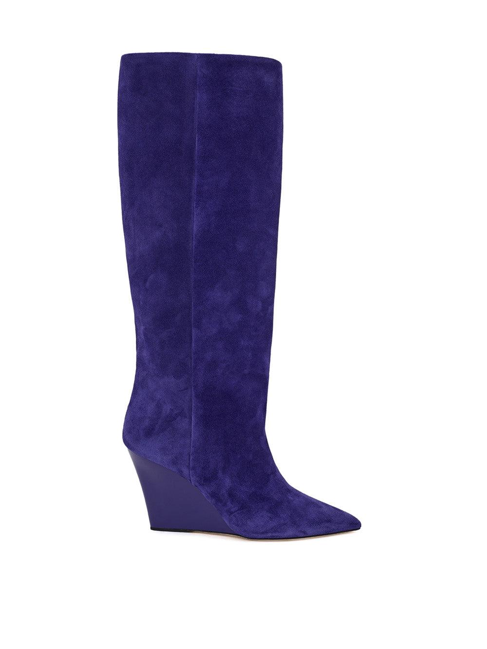 Paris Texas Purple Velvet Wedge Boots - Ellie Belle