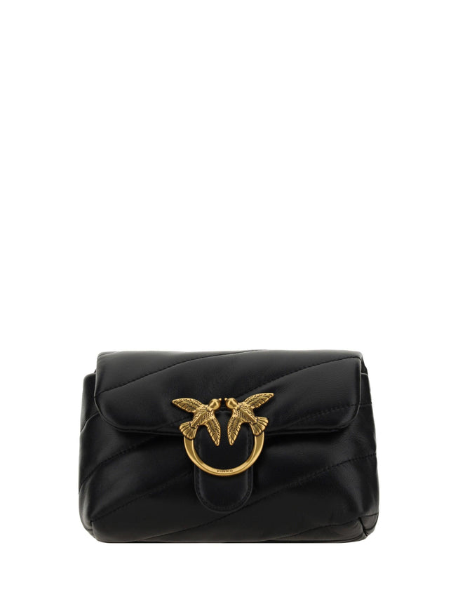 PINKO Black Calf Leather Love Baby Small Shoulder Bag - Ellie Belle