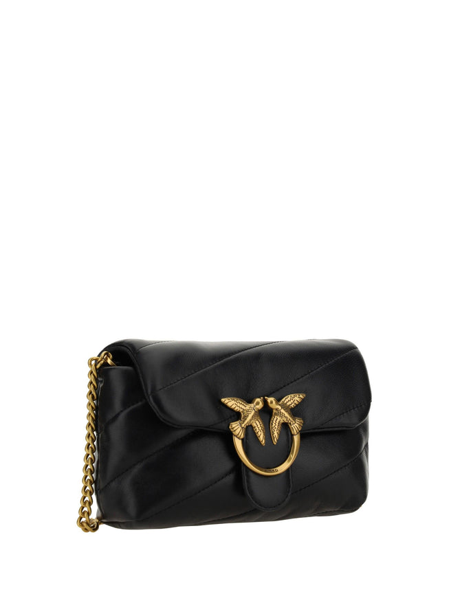 PINKO Black Calf Leather Love Baby Small Shoulder Bag - Ellie Belle