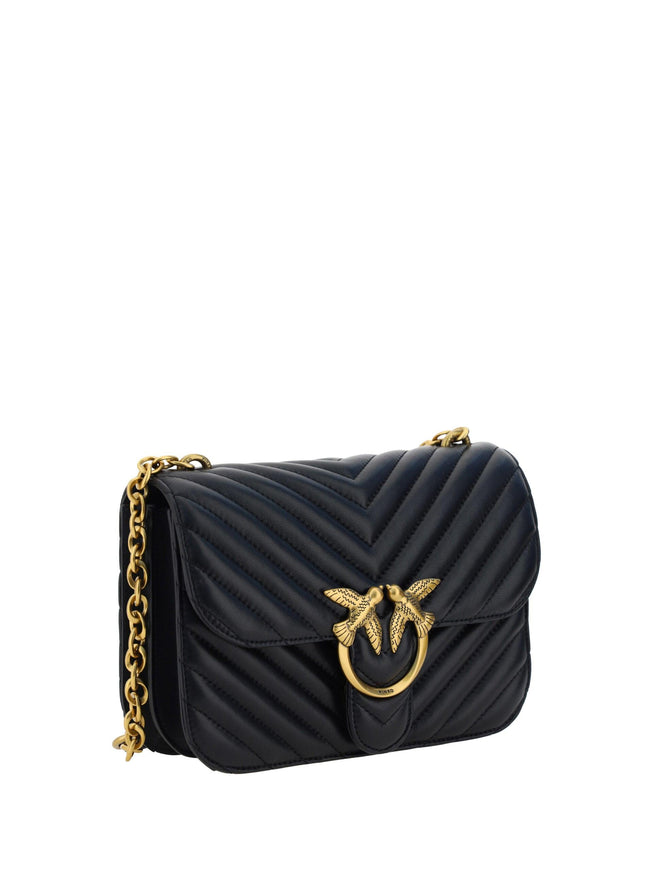 PINKO Black Calf Leather Love Bell Classic Shoulder Bag - Ellie Belle