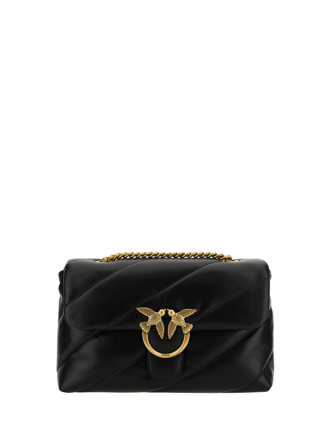 PINKO Black Calf Leather Love Classic Shoulder Bag - Ellie Belle