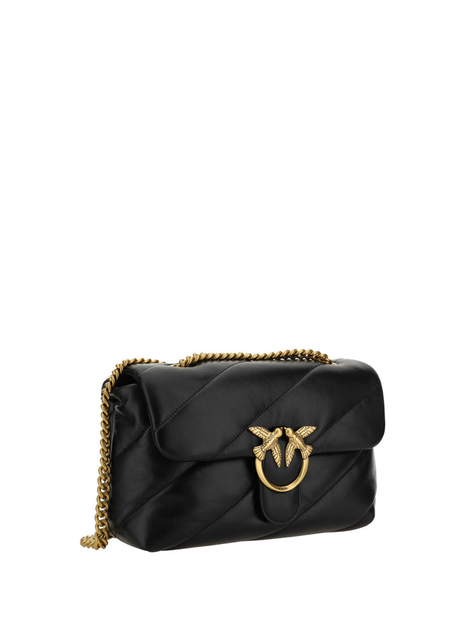 PINKO Black Calf Leather Love Classic Shoulder Bag - Ellie Belle