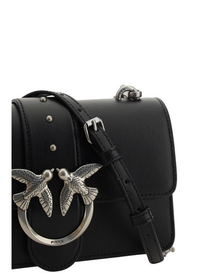 PINKO Black Leather Love One Mini Shoulder Bag - Ellie Belle