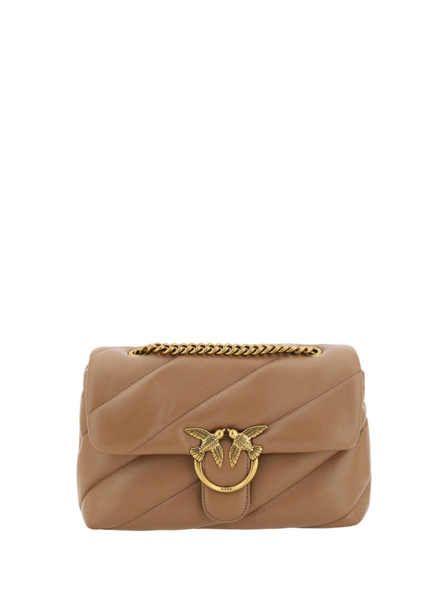 PINKO Brown Calf Leather Love Classic Shoulder Bag - Ellie Belle