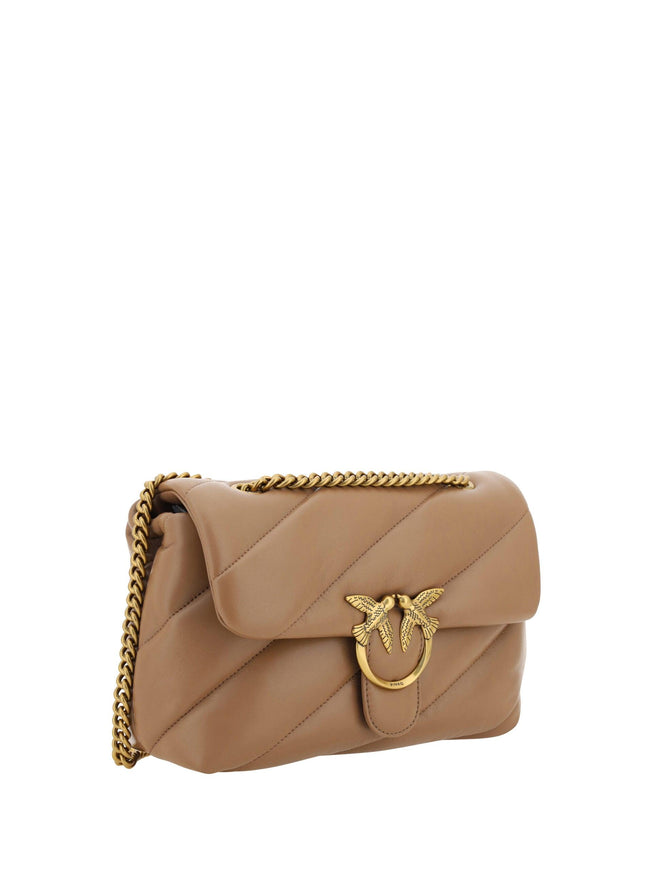 PINKO Brown Calf Leather Love Classic Shoulder Bag - Ellie Belle