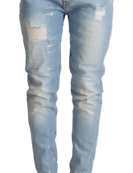 PINKO Light Blue Distressed Cotton Skinny Low Waist Denim Jeans - Ellie Belle