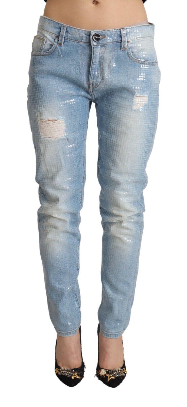 PINKO Light Blue Distressed Cotton Skinny Low Waist Denim Jeans - Ellie Belle